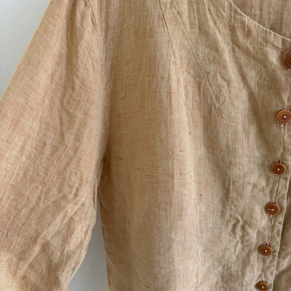FLAX Linen Button Up Orange Yellow Wheat color Small - Picture 2 of 9